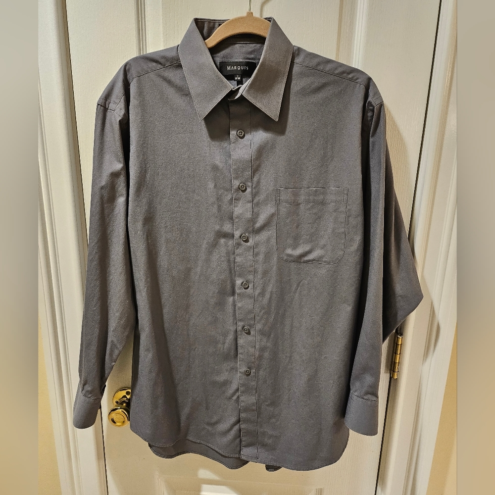 Marquis Men's Solid Gray Button Up Dress Shirt Size 16. L 32-33